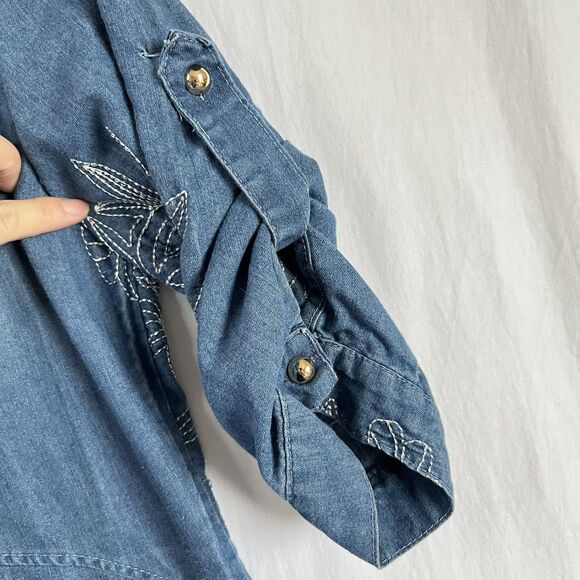 Korean Brand Embroidery Womens Slim Fit Denim Skirts Jean Dress Long Sleeve Sz L - Picture 4 of 12